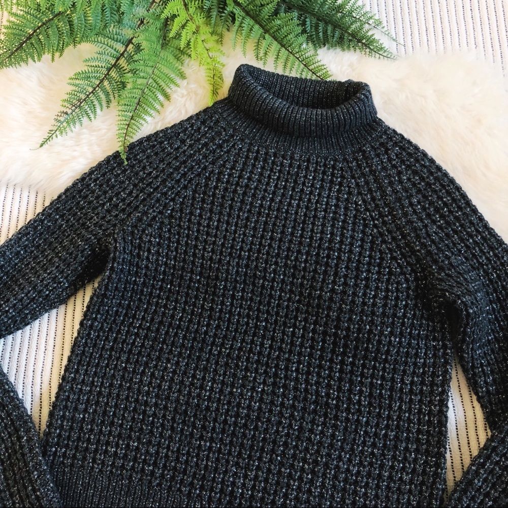 LOFT Charcoal Gray Shimmer Turtleneck Sweater